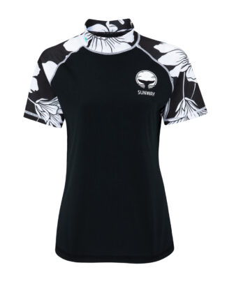 חולצת ים לנשים שרוול קצר שחור לבן #416 Short Sleeves Rash Guard for Women