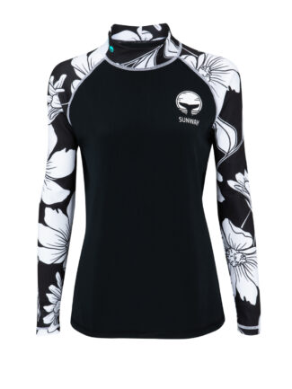 Long Sleeves Rash Guard For Women style 662 Black and White