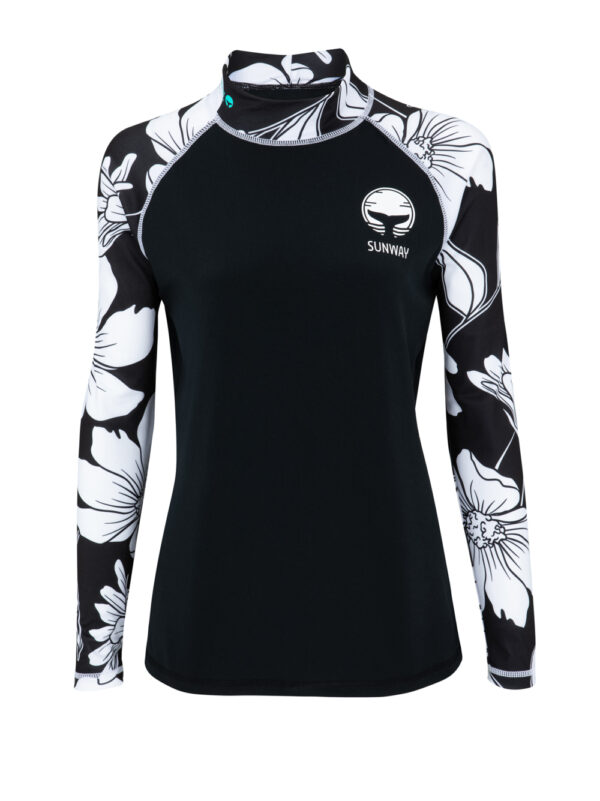 Long Sleeves Rash Guard For Women style 662 Black and White