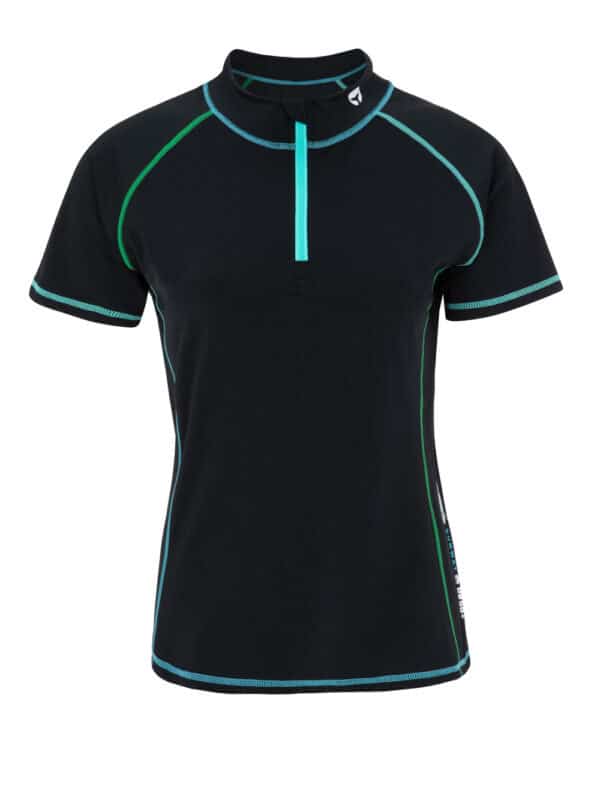 Short Sleeve Swim Shirt With Short Zipper at Front #255