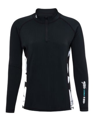 Women Long Sleeve Swim Shirt UV Rash Guard Shirt with Black and White Side Panels 251