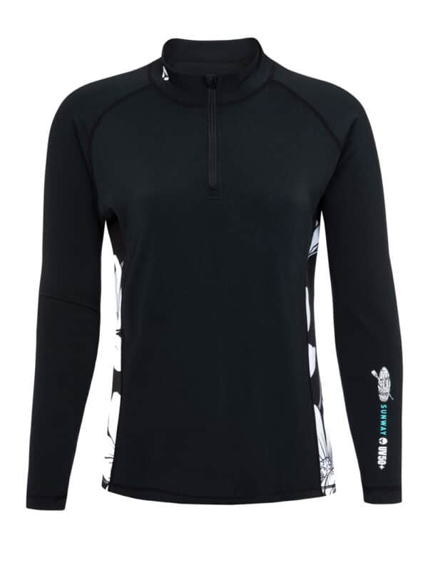 Women Long Sleeve Swim Shirt UV Rash Guard Shirt with Black and White Side Panels 251